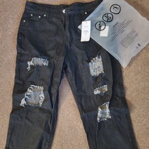 Emmiol high waisted, light weight, black ripped jeans, size XXL